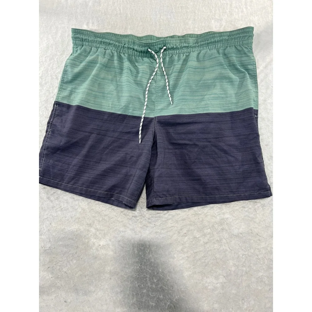 Goodfellow & Co Mens XL Swim Trunks Color Block Teal Navy Blue Board Shorts